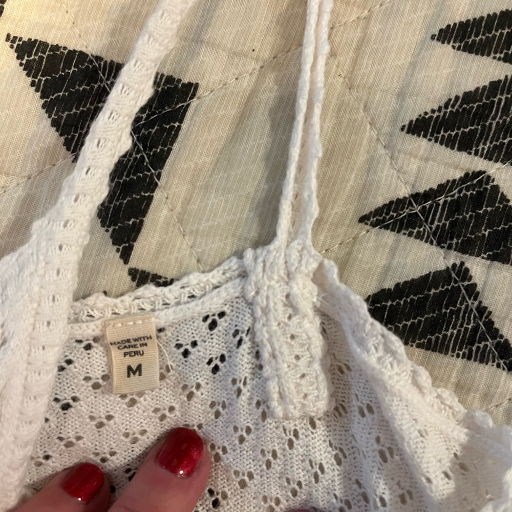 Doen Addie 100% Organic Cotton Lace Picot Trim V Neck Tank Top White Size M - Picture 9 of 13